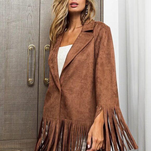✨NWT BiBi Suede Single Blazer with Fringed Hem - Picture 9 of 13